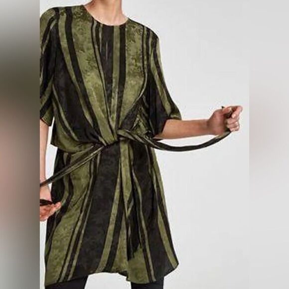 Zara black and green satin tie knot dress - Picture 2 of 5